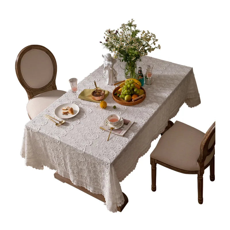 Toalha de mesa bordada luxuosa de renda branca